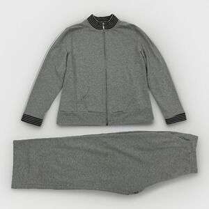 Talbots Track Suit 2 Pc Wide‎ Leg Gray Jacket Pants Sz XL Full Zip Soft Comfy